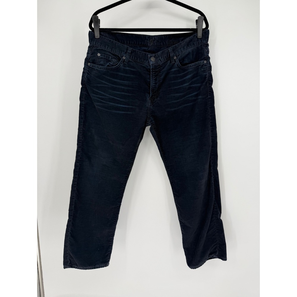 7 For All Mankind Slimmy Mens Navy Blue Corduroy Slim Straight Pants 36